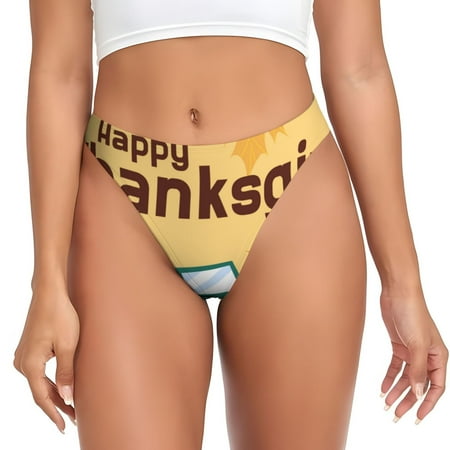 Qokaie Happy Thanksgiving Day Printed Women s Cotton Thong Underwear  Sexy Breathable Panties G-string-Small