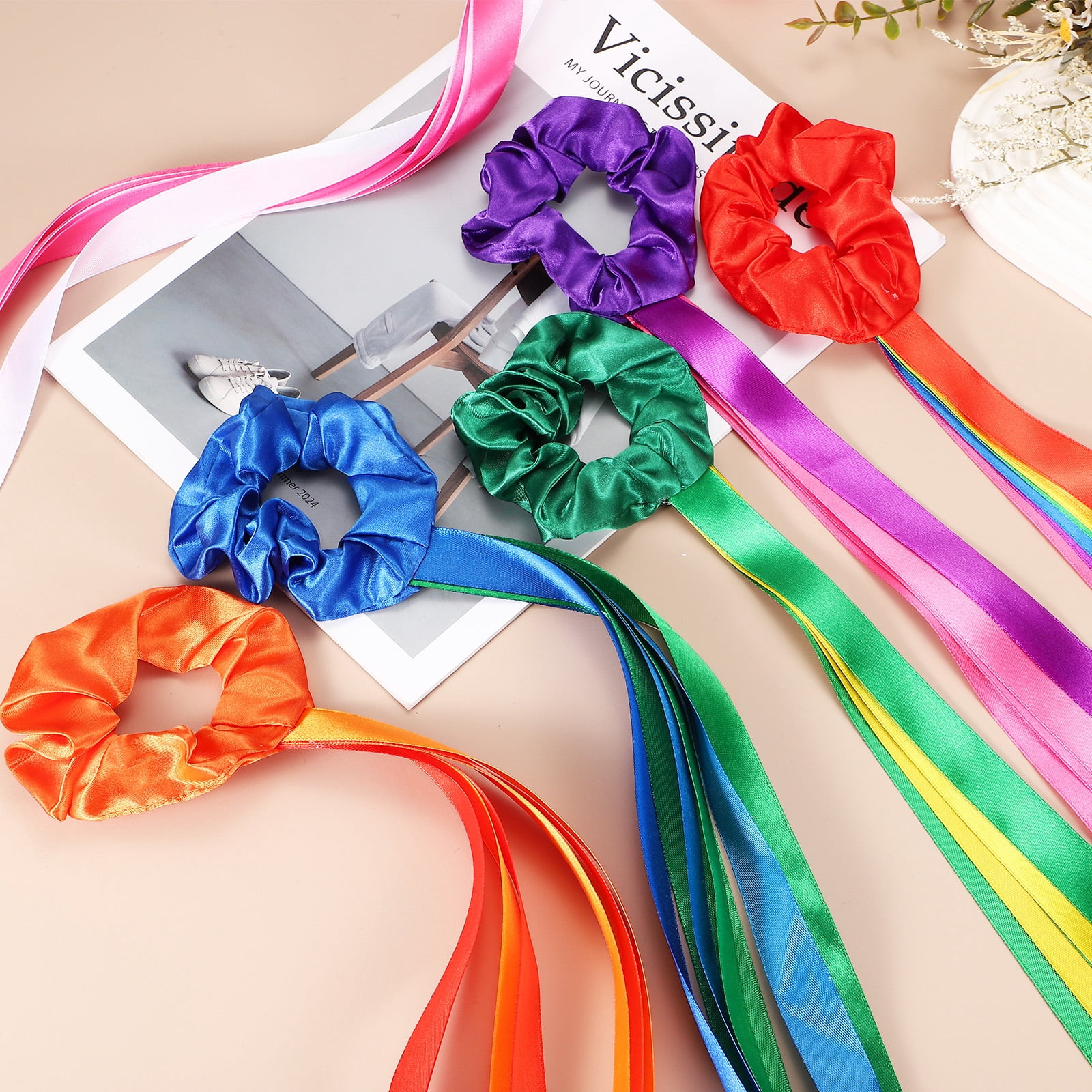 Rainbow Dance Ribbons, Rhythm Wrist Streamers Hand Held 20" & 12 Pcs & Polyester & Red - Fitting for (Christmas/Valentines/Dancing/Gymnastics/Birthday/Party)
