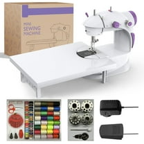 BSHAPPLUS® 110pcs Portable Mini Stitch Sewing Machine, Double Speed Switch with Lamp Thread Cutter, Extension Table, Sewing Kit for Beginner Adult Kids Arts Crafts Household, Travel