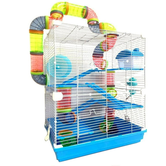 Mcage Large 5-Story Metal Plastic Hamster & Mouse & Gerbil Small Animal Habitat with Water Bottle in Blue