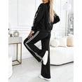 thumbnail image 5 of CHICME Two Piece Sets for Women Striped Tape Long Sleeve Bomber Jacket and Elastic Wide Leg Sporty Pants Sweatsuits Black-XL, 5 of 9