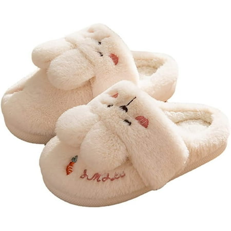 

PIKADINGNIS Cute Rabbit Slippers for Women Cozy Plush Faux Fur House Slide Memory Foam Indoor Outdoor Shoes