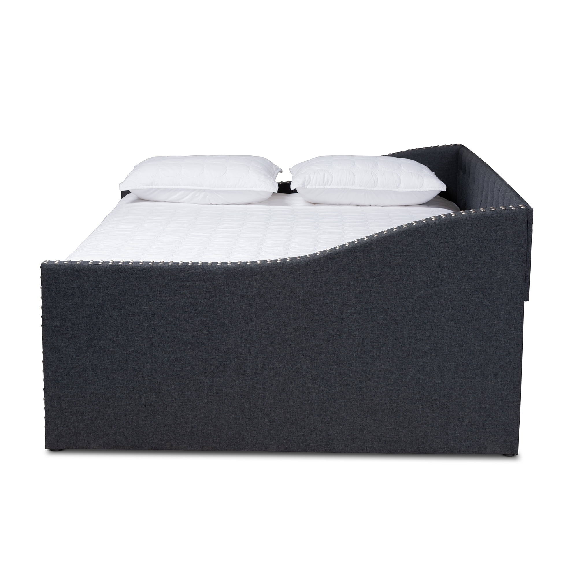 Baxton Studio Haylie Modern and Contemporary Dark Gray Fabric Upholstered Full Size Daybed with Roll-Out Trundle Bed