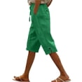thumbnail image 2 of Axiiglly Bermuda Cotton Linen Shorts for Women High Rise 4 Pockets Stretch Waist Long Shorts Beach Holiday Cropped Pants, S-2XL, 2 of 9