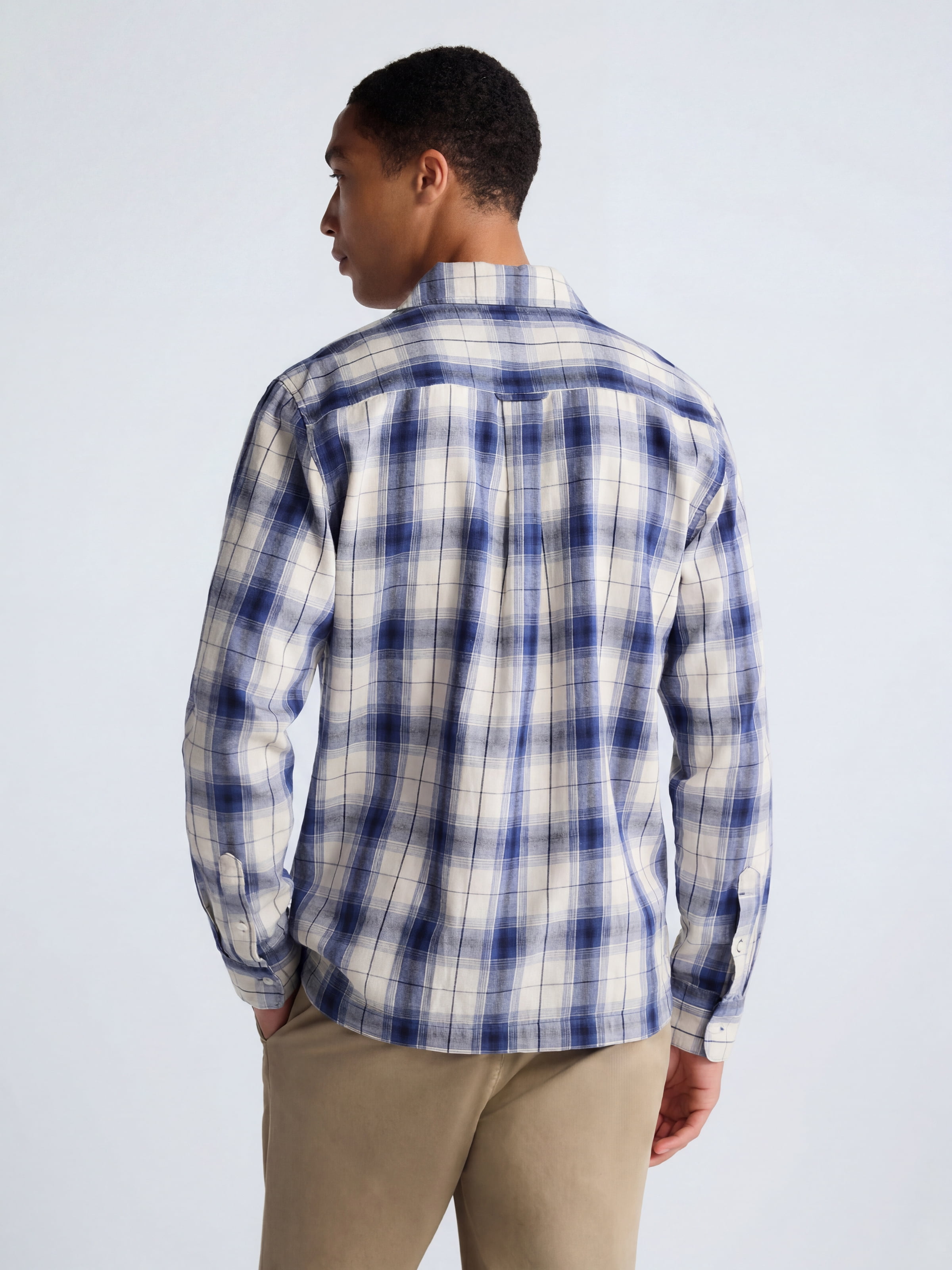 Free Assembly Men's Cotton Camp Shirt with Long Sleeves, Sizes S-3XL