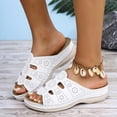 thumbnail image 3 of Womens Orthopedic Sandals Boho Hollow out Open Toe Slides with Arch Support Comfy Slip on Low Wedge Slip on Beach Shoes Casual Slippers White Size 8, 3 of 7
