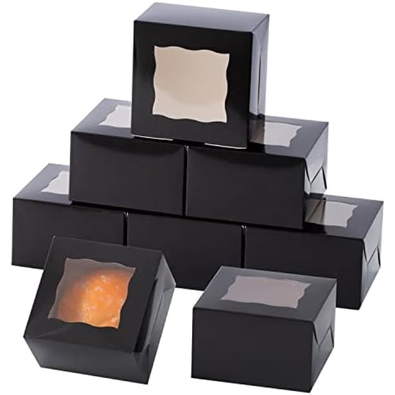 100Pcs Paper Cookie Boxes With Window Small Bakery Boxes 4x4x2.5 Inches Mini Cake Boxes For Pastries,Cupcakes,Desserts,Donuts,Chocolate Strawberries,Candy,Treat Boxes(4 * 4 * 2.5,Black)