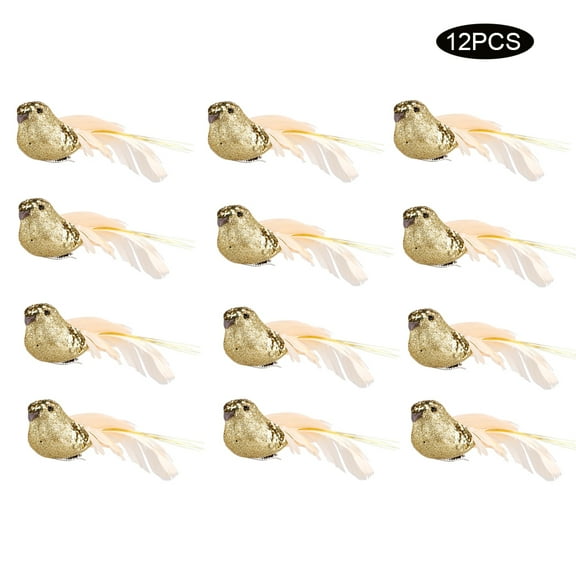 12Pcs Realistic Cute Feathered Glitter Artificial Birds Clip On Christmas Tree Ornament Wreaths Festive Wedding Decorations