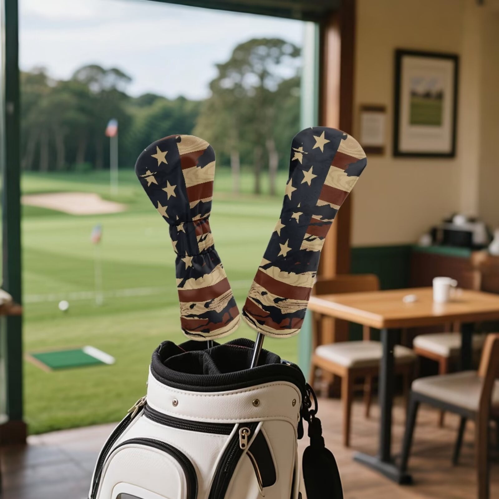 Uorisanigo Golf Club Head Cover for Fairway Woods Driver Hybrids, 3 Pieces, Premium PU Leather Accessories for Women Men, American Flag Headcovers for Club Protective