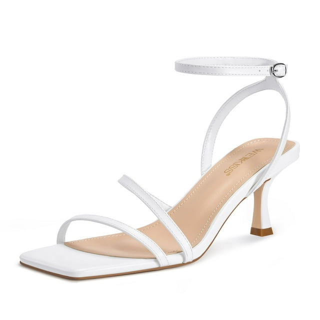 Sandalias wetkiss blancas con tacón de gatito, cómodas y con tiras, para mujer