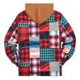 thumbnail image 3 of HAPIMO Clearance Men's Fashion Flannel Fake Tow-Piece Jacket Thick Quilted Plaid Printed Color Patchwork Hooded Jacket Padded Cotton Jacket with Pocket Red XL, 3 of 8