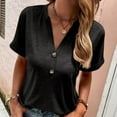 thumbnail image 2 of Baqcunre T Shirts For Women Women Elegant Casual Shirt Fashion Button Neck Short Sleeve Tops Simple Solid Shirt Workout Tops For Women Womens Blouses Black S, 2 of 9