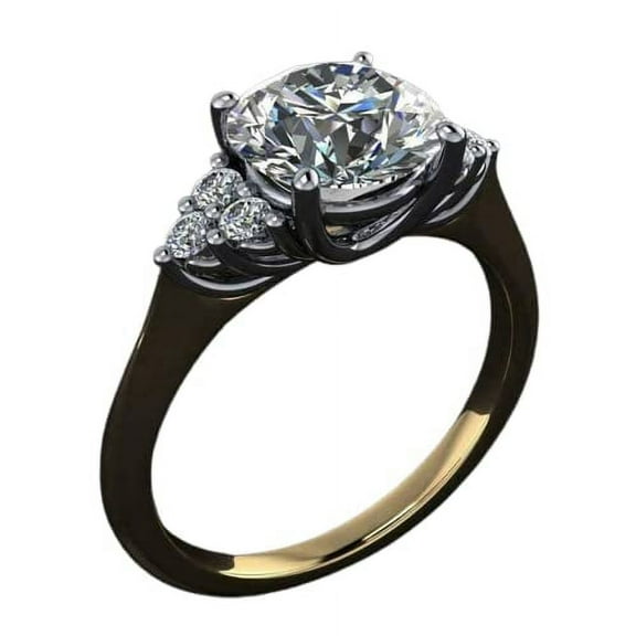 HeartsAndYou 2ct Round Cut Moissanite Cluster Accents Solitaire Ring 18k Yellow Gold over Silver