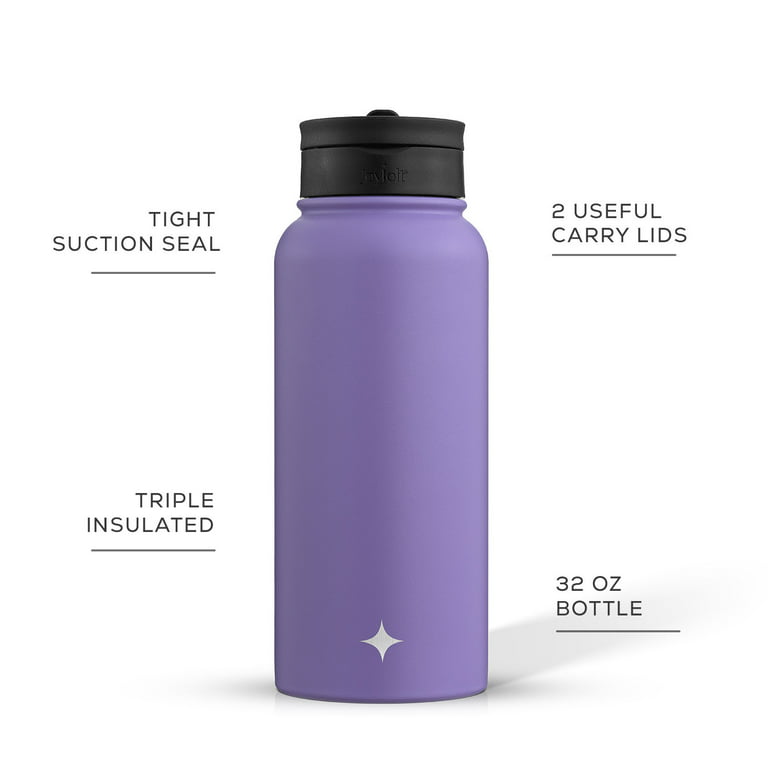 JoyJolt Vacuum Insulated Water Bottle with Flip Lid & Sport Straw Lid - 32  oz - Purple 