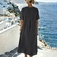 thumbnail image 4 of Yangnuo Women's Loose Fit Short Sleeve Maxi Dress Fashion Ladies Crew Neck Side-Button Tie Detail Casual Summer Long Dress with Pockets Gray M, 4 of 5