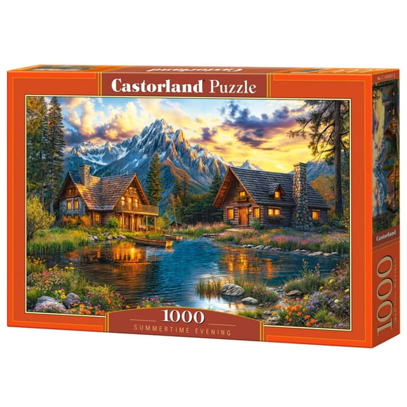 1000 Piece Jigsaw Puzzle, Summertime Evening, Cozy mountain cabins, Peaceful beauty, Sunset, Adult Puzzle, Castorland C-105397-2