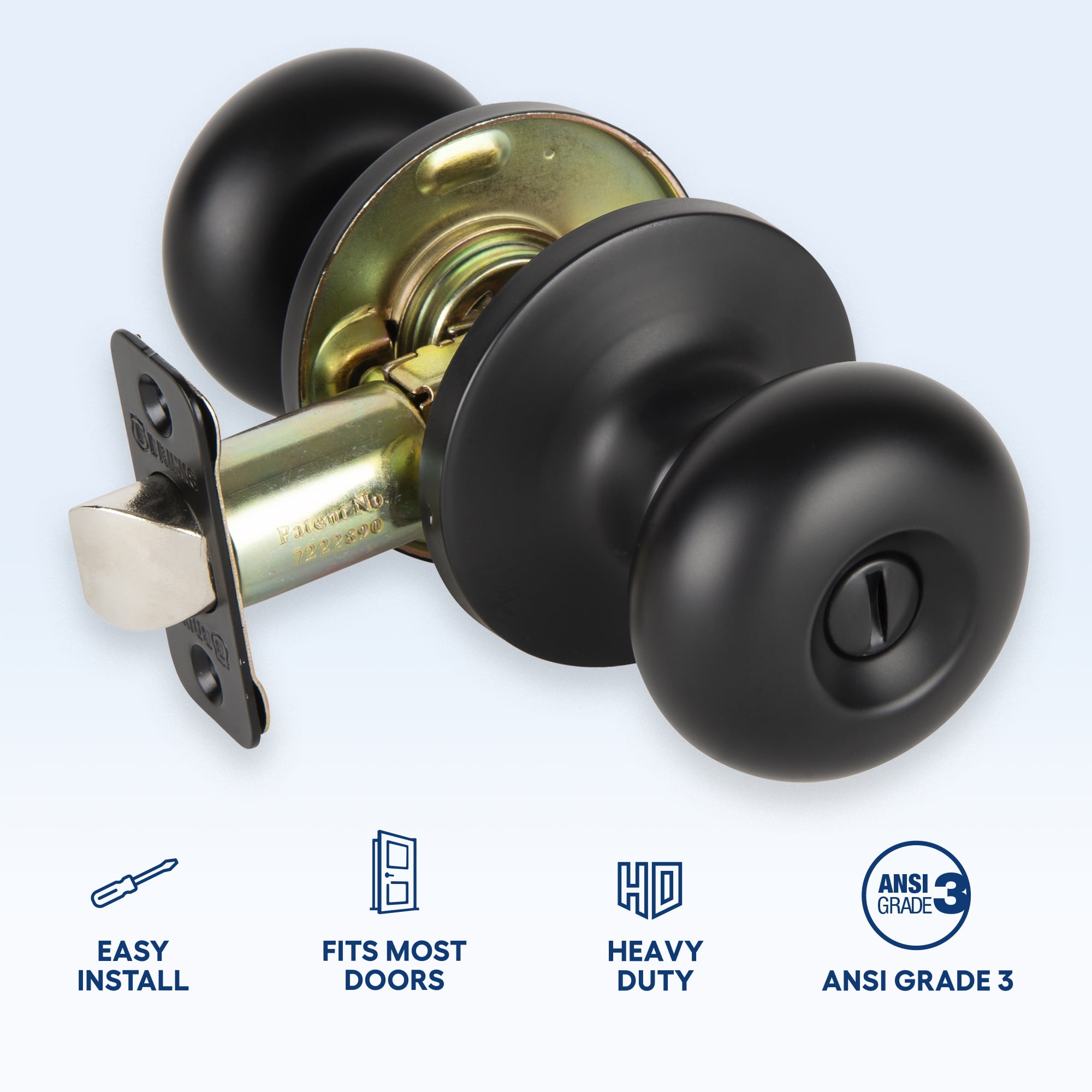 Brinks Privacy Mushroom Doorknob, Matte Black Finish, Standard Mount, Single Piece