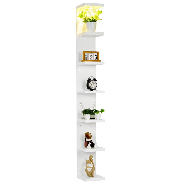 Garvee estante flotante LED de pared de 7 niveles con control remoto, diseño blanco para exhibición y almacenamiento en sala, recámara u oficina