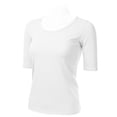 thumbnail image 2 of SSOULM Women's 1/2 Sleeve Crewneck Cotton Basic Slim Fit T-Shirt Top with Plus Size, 2 of 4