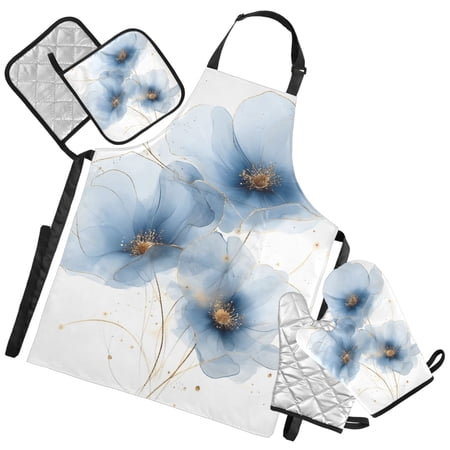 Ryvnso Watercolor Flower-a6 Kitchen Apron Oven Mitts Set Pot Holders