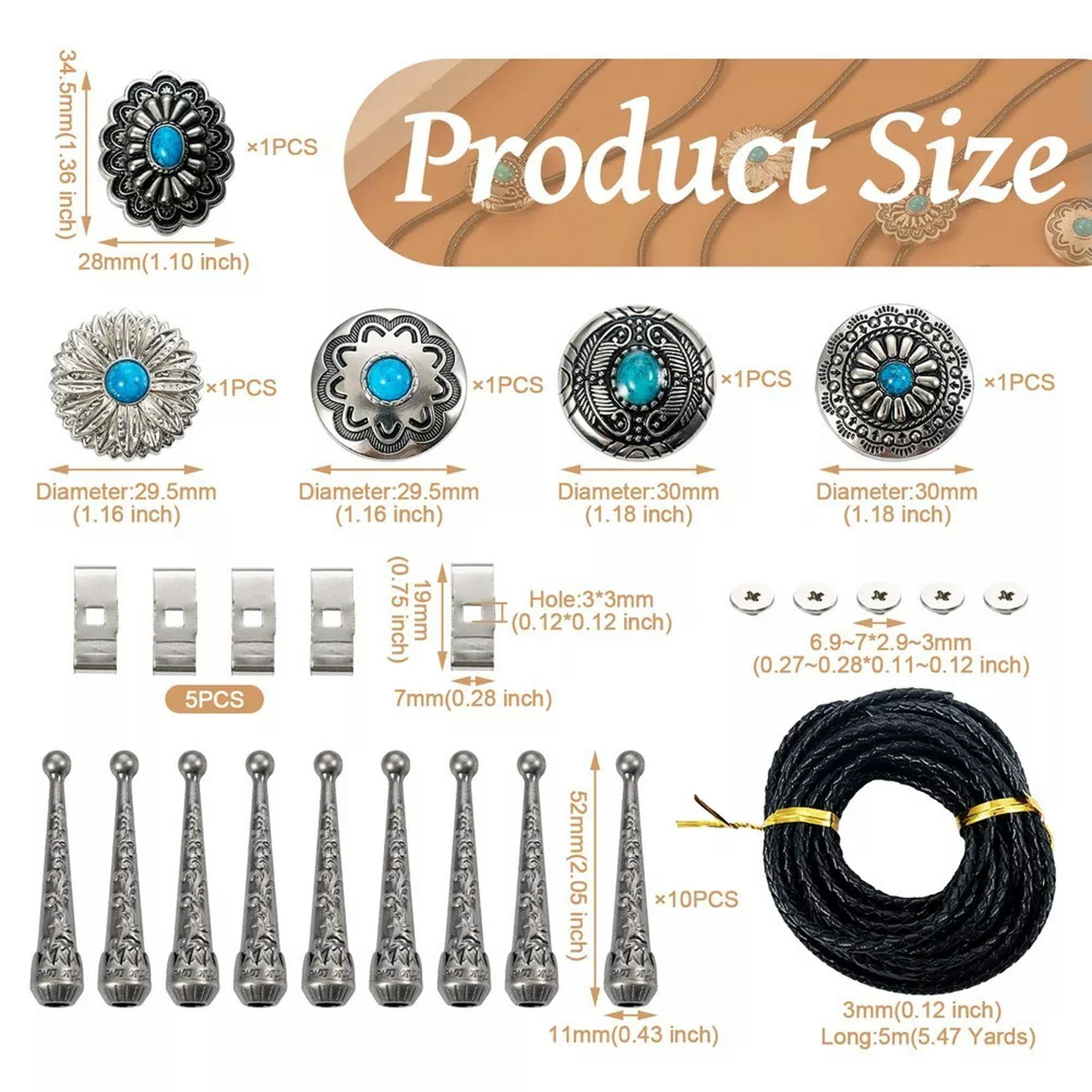 U8MO Zinc Alloy Buttons Cord End Braided Cowhide Cord DIY Flower Bolo Tie Making Kit