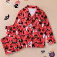 thumbnail image 2 of Womens Halloween Pajamas Full Printed Long Sleeve Pocket Button Down Lapel Shirts Loose Casual Pants 2 Pc Soft Sleepwear Fall Winter Comfort Loungewear Sets Woman Red S, 2 of 9
