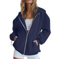 thumbnail image 2 of Women's Zip Up Y2K Hoodies 2026 Spring Casual Long Sleeve Sweatshirts Fall Winter Track Jackets with Pockets Dark Blue 3XL, 2 of 8