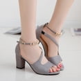 thumbnail image 5 of Dress Sandals Women, Women High Heels, Chunky Heels, Strappy Heels for Women, Women Classic Summer Open Toe Heeled Sandals Fashion Dress Shoe Comfort Walking Footwear Anti Slip Heels, Gray 8.5, 5 of 7