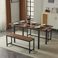 thumbnail image 5 of Ktaxon Extendable Dinner Table Set for 4 Dining Room Table Set Rectangle Kichen Table with 2 Benches 63" W Walnut, 5 of 6