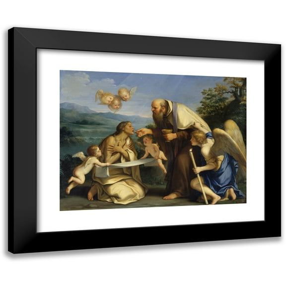 Marcantonio Franceschini 14x12 Black Modern Framed Museum Art Print Titled - The Last Communion of Saint Mary of Egypt (1680)