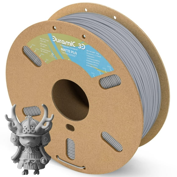 DURAMIC 3D Matte PLA Filament 1.75mm Gray, 1kg Cardboard Spool Matte Finish 3D Printer Filament PLA 1.75mm Dimensional Accuracy 99% +/- 0.03 mm, Printing with FDM 3D Printer, Easy to Remove Support