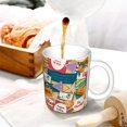 thumbnail image 3 of Yiaed Retro Summer Stamp Print Ceramics Coffee,Large Handle Design,Extra Large Tea and Coffee Cup for Office and Home Mugs, 3 of 6