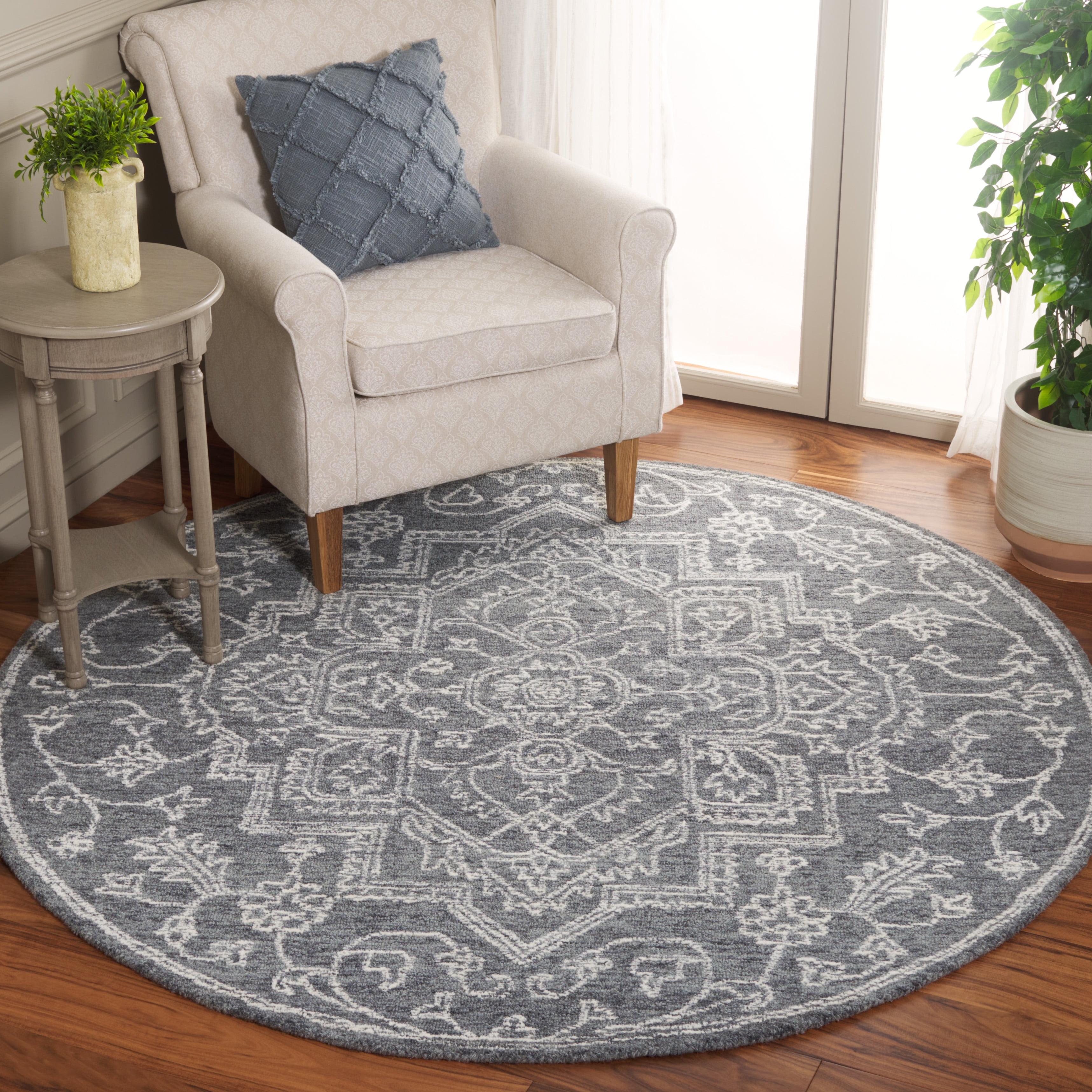 SAFAVIEH Micro-Loop Austen Medallion Area Rug, Grey/Ivory, 6' x 6' Round