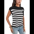 thumbnail image 1 of Suéter Informal de Cuello Redondo y Rayas con Aguja Gruesa para Mujer, Negro, Talla L, 1 of 7