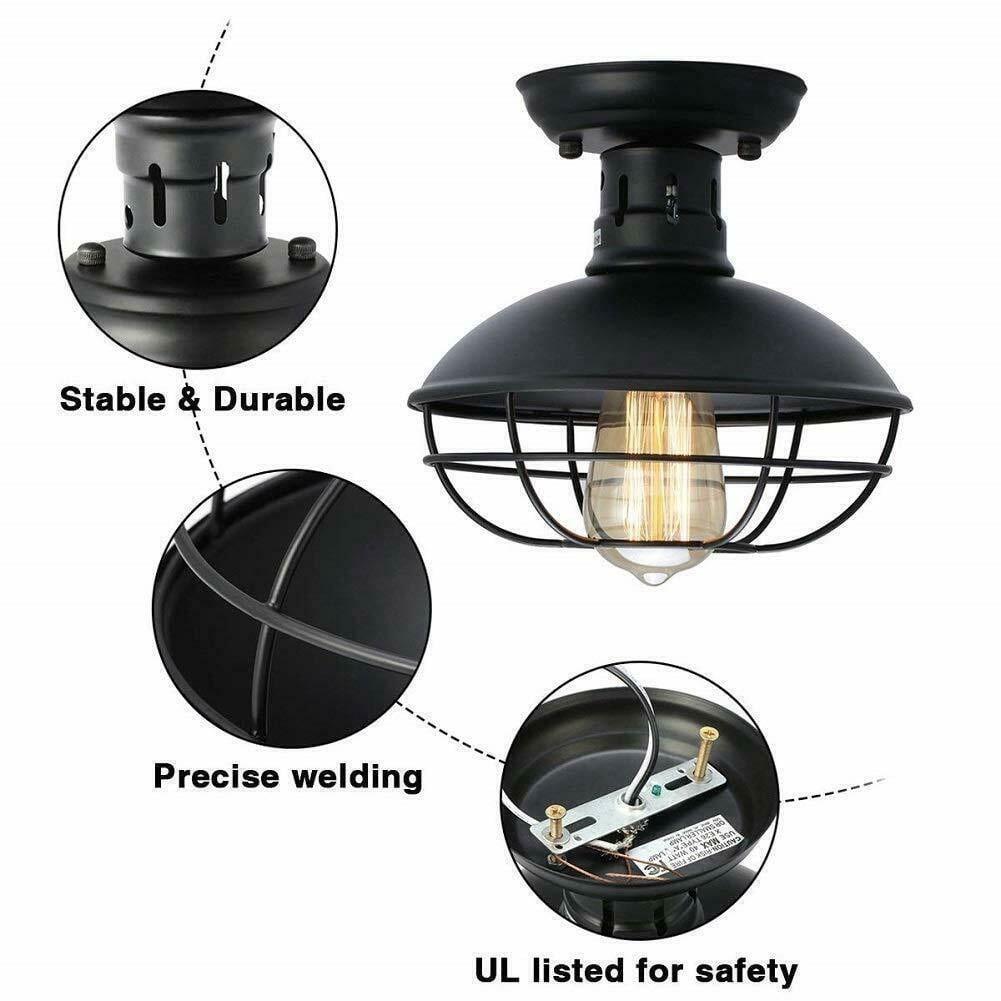 1-Light Farmhouse Metal Caged Flush Mount Ceiling Light Fixture, Industrial Flush Mount Ceiling Lamp with Rustic Oil Rubbed Finish for Hallway,Porch Foyer