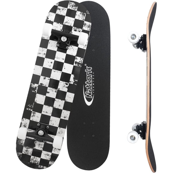 31 Inch Complete Skateboard with PU Wheels, Wood 9 Layer Canadian Maple Trick Board for Boys Girls Youth Teens Gift for Beginners Checkerboard(Gen 2)
