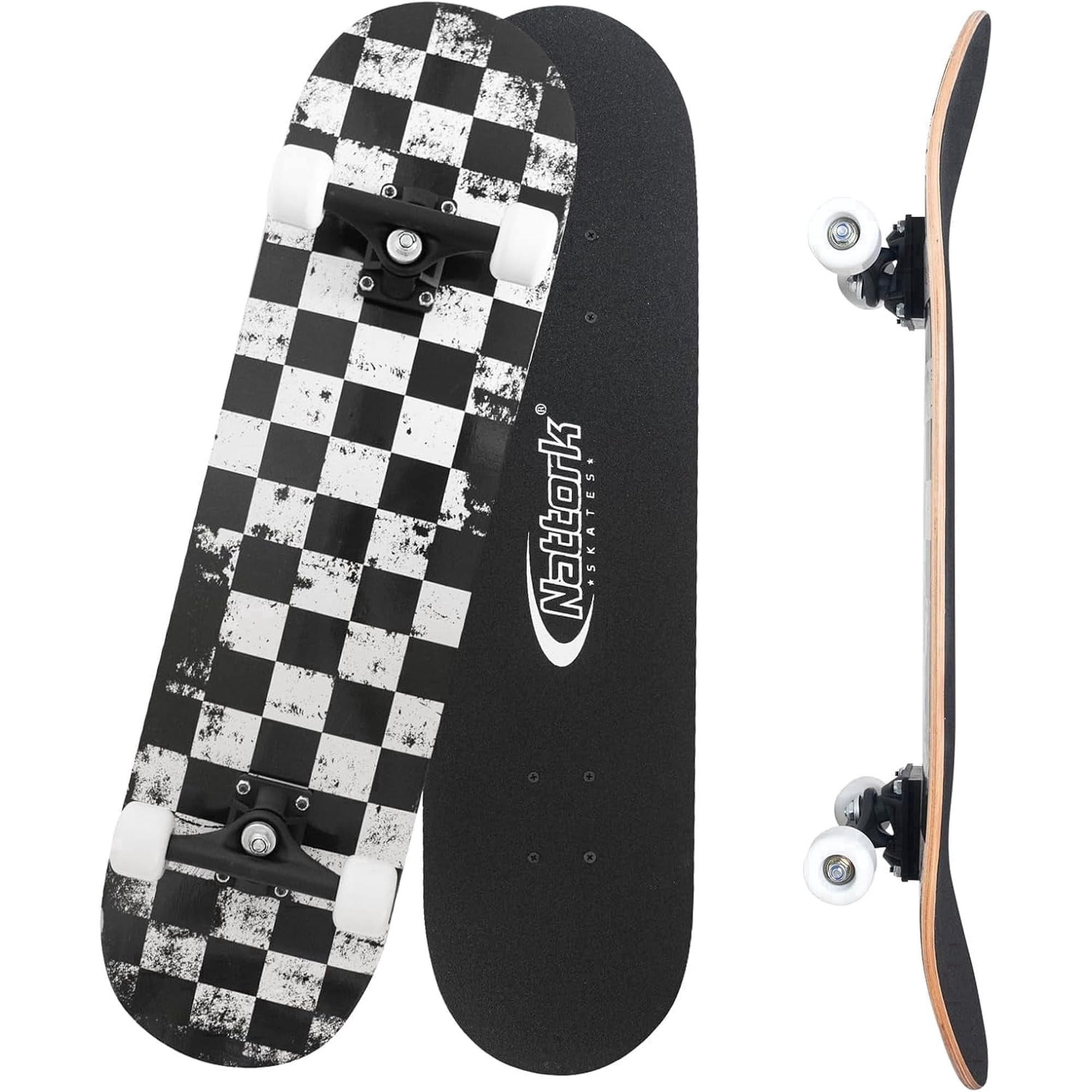 31 Inch Complete Skateboard with PU Wheels, Wood 9 Layer Canadian Maple Trick Board for Boys Girls Youth Teens Gift for Beginners Checkerboard(Gen 2)