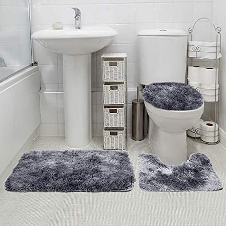 3 Piece Bath Rugs Set Bath Rug + Contour Mat + Toilet Seat Cover Super Soft Rugs