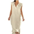 thumbnail image 2 of EGNMCR Robes de Fête pour Femmes Robe Débardeur Décontractée Sans Manches de Printemps/été pour Femmes, Unie, avec Poches, Col Rond, Plissée, en Coton et Lin, 2 of 6