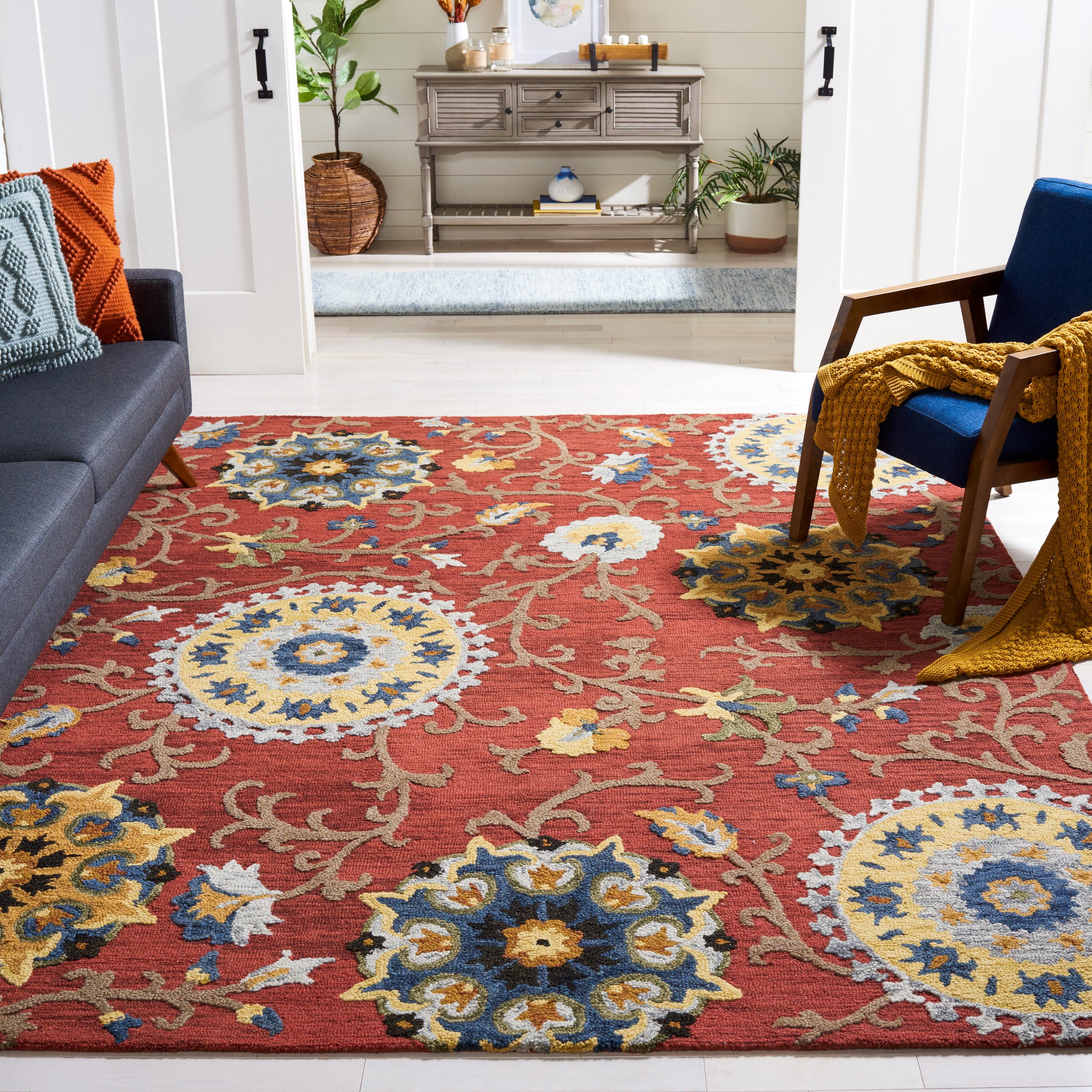 SAFAVIEH Blossom Danny Floral Wool Area Rug, Red/Multi, 9' x 12'