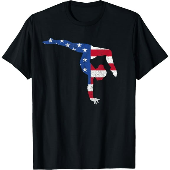 Patriotic Sports Gift American USA Flag Girls Gymnastics T-ShirtMen's and women's pure cotton short-sleeved shirts