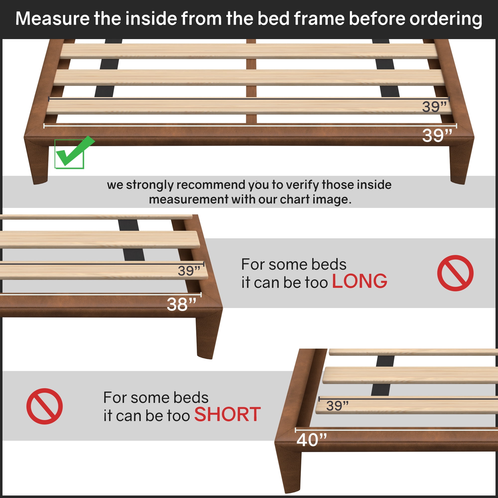 Continental Sleep, 0.75” horizontal Heavy Duty Mattress Support Wood Slats, Twin XL
