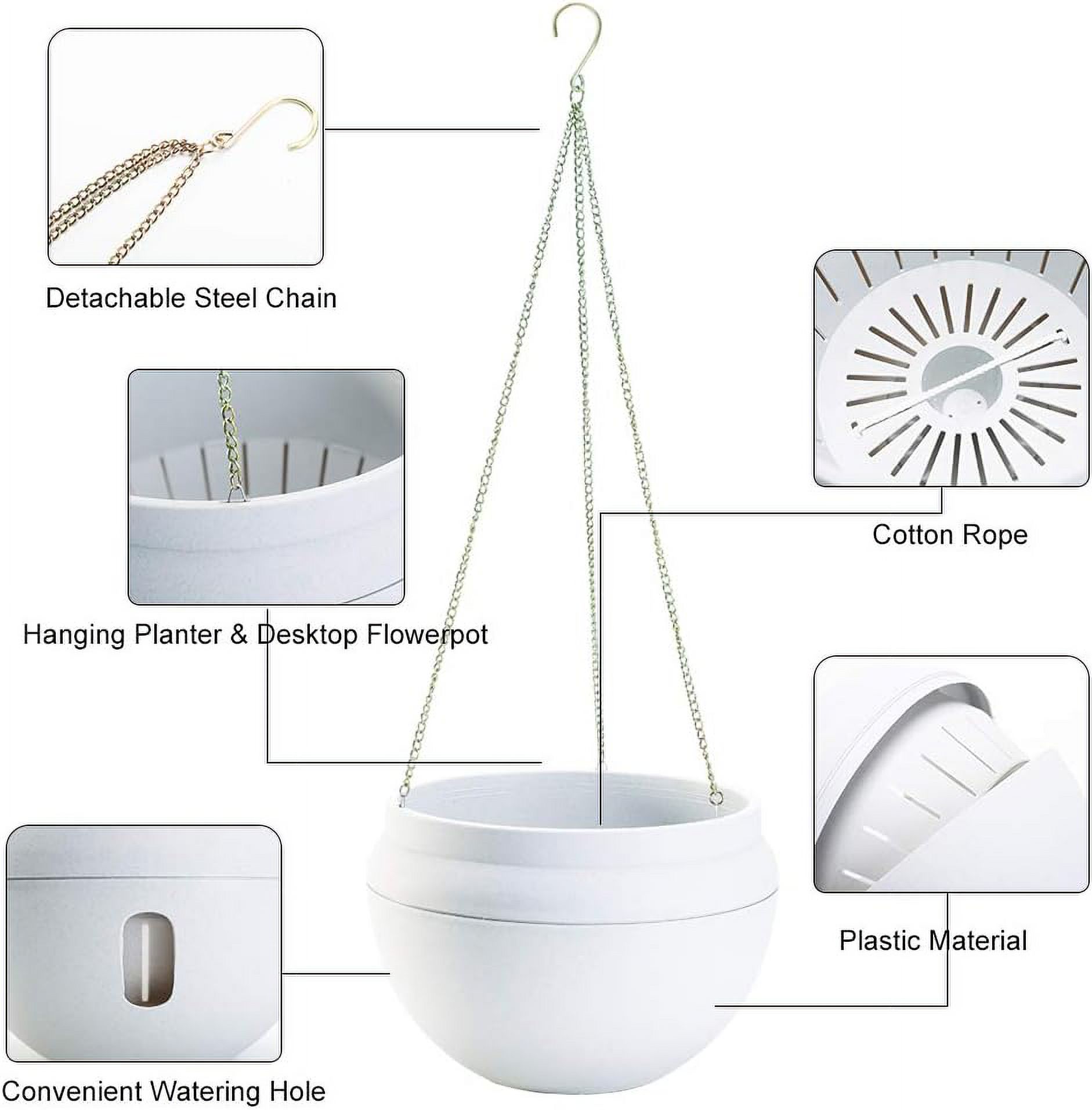 Bowl Shapped Garden Self Watering Hanging Planter, Strong Plastic Flowerpot,Creative Water Storage & Release Planter Pot,Indoor Outdoor Decorative Grey White 21*15cm