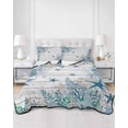 thumbnail image 2 of Quilts Full Size Bedding Set, Teal Blue Coastal Lightweight Quilted Comforter, Starfish Beach Nautical Coral Vintage Soft Reversible Bedspread Coverlet with Pillow Covers for All Season, 78" x 90", 2 of 7