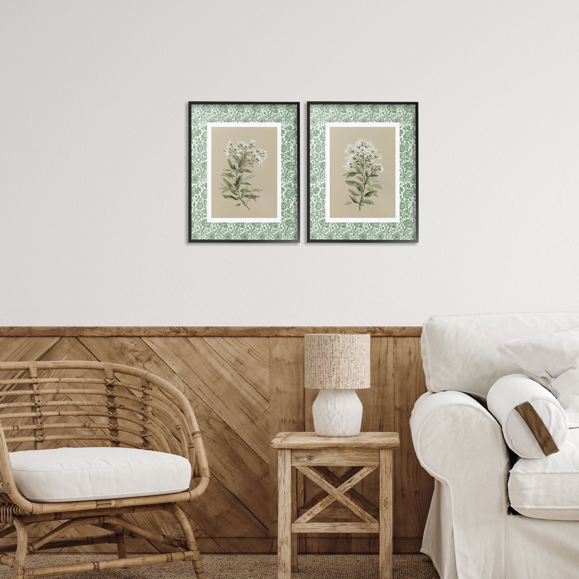 Stupell Industries Green Botanical Patterned Florals 2 Piece Black Framed Giclee Art Set, design by Carol Robinson