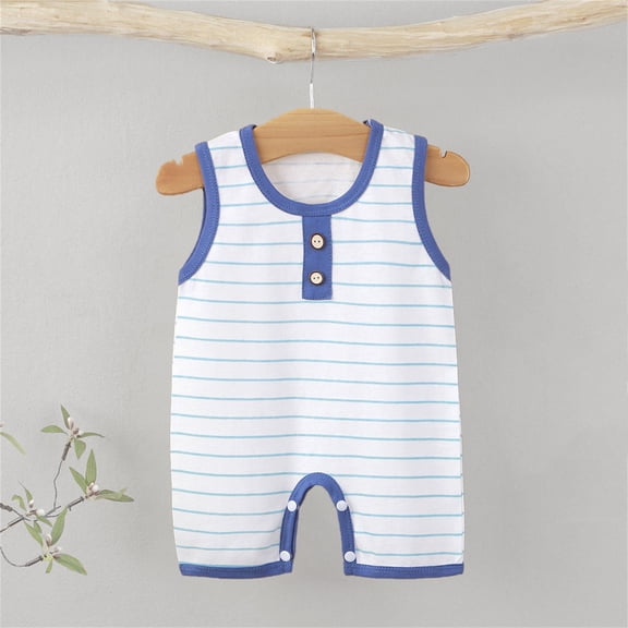 hengsof Striped Sleeveless Romper for Baby Girls Soft Cotton Summer Romper Suitable for Newborns 0-18 Months Casual Comfortable Breathable Sleeveless Short Romper