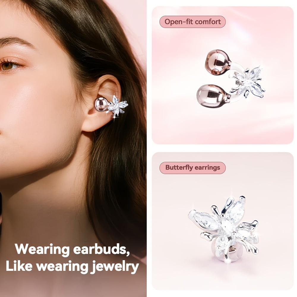 Wireless open earbuds, OWS clip-on earbuds, butterfly earring earbuds, pure stereo sound, suitable for sports/sports/outdoors, wireless earbuds, clip-on earbuds, travel earbuds, fashion earbuds, gift