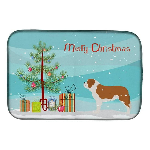 Carolines Treasures BB2994DDM Saint Bernard Merry Christmas Tree Dish Drying Mat