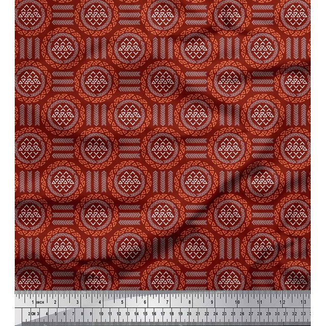 Soimoi Tissu en Rayonne Rouge Flèches & Triangles Imprimés Géométriques au Mètre 56 Pouces de Large