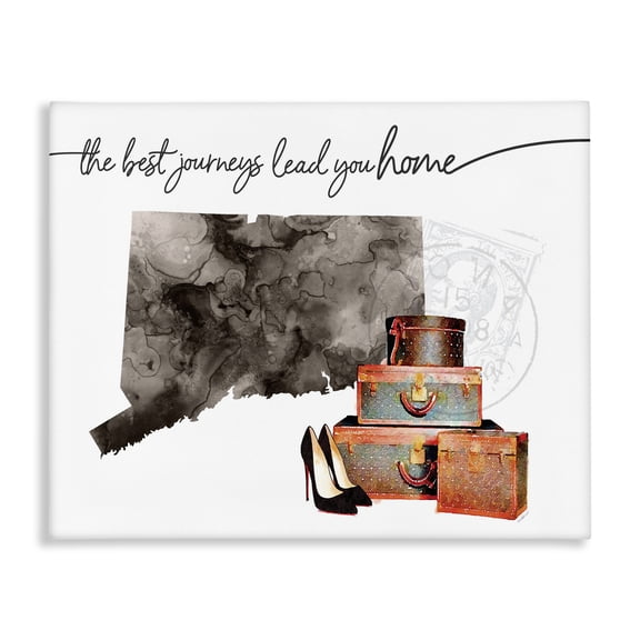 Stupell Industries Art Deco Connecticut State The Best Journeys Lead You Home Fashion Shoes and Luggage Illustration Canvas Art, 20 x 16, by Amanda Greenwood
